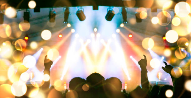 istock Concert hall with people silhouettes 1205402189