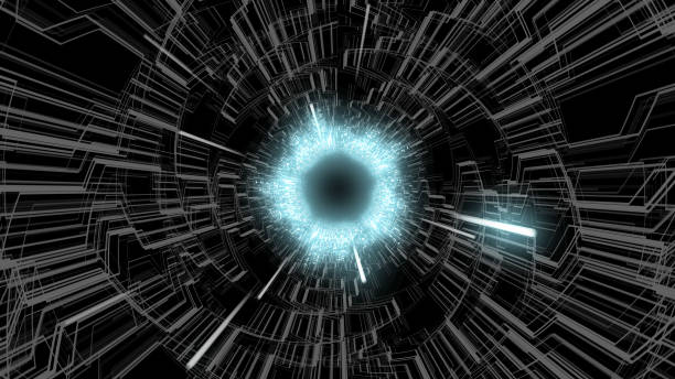 istock 3D Futuristic Circular Digital Tunnel Wave Travel with Complex Digital Circuit Board in Light Blue Color Version 1 of 4 1205404409