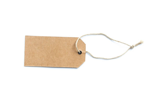 istock Blank price tag or label with thread isolated on white background. 1205407864
