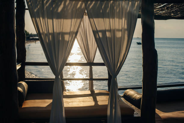 istock White luxury bed on the beach in mexico 1205409486