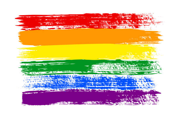 그런지 lgbt 자부심 플래그입니다. 잉크로 그려진 추상 무지개 깃발 텍스처 핸드. 벡터 다색 배경 - symbols of peace flag gay pride flag banner stock illustrations
