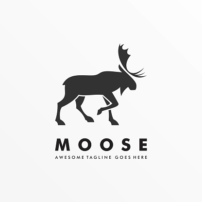 Vector Illustration Moose Deer Walking Silhouette Style.