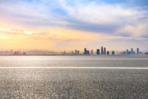 istock Chongqing city skyline and empty asphalt road at dusk 1205412230