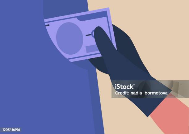 Pick Pocketing Gloved Hand Stealing Money From Victims Pocket Financial Crime Stock Illustration - Download Image Now