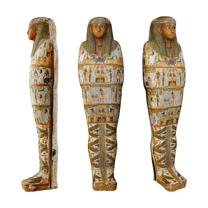 Egyptian Pharaoh Mummy Coffin isolated on white background. 3D render