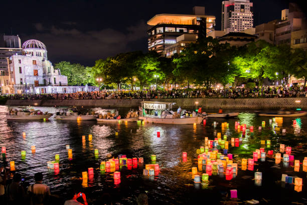 In Hiroshima City, Hiroshima prefecture, lamppost is done on the atomic bomb anniversary of August 6, mourning the person who was the victim of the atomic bomb.