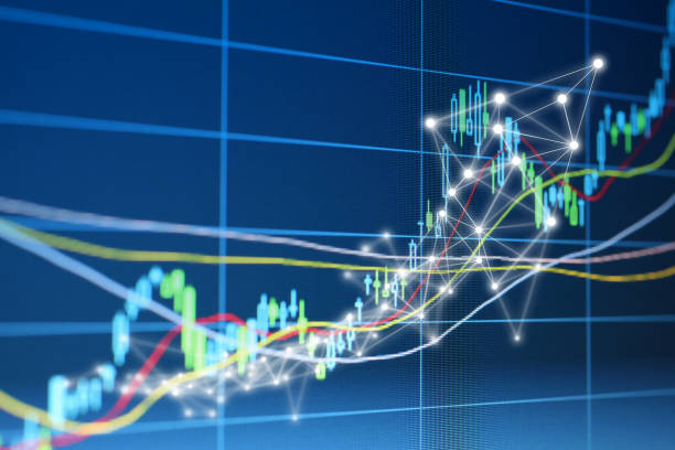 istock Upward Arrow Network Graphic on Digital Stock Market Chart 1205422867