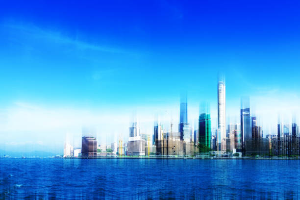 istock Vertical motion blur Hong Kong City background 1205423140