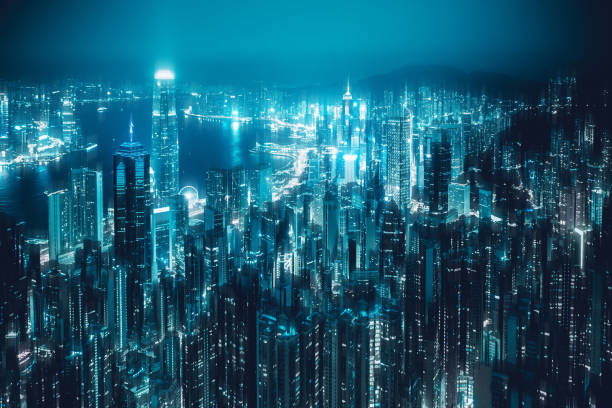 istock Vertical motion blur Hong Kong City background 1205423141