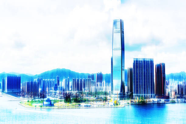 istock Vertical motion blur Hong Kong City background 1205423148