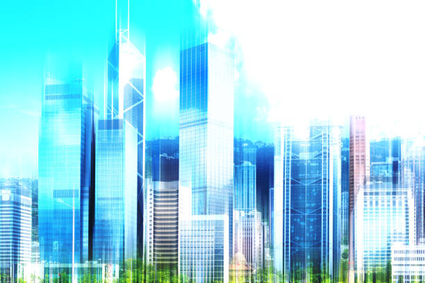 istock Vertical motion blur Hong Kong City background 1205423152