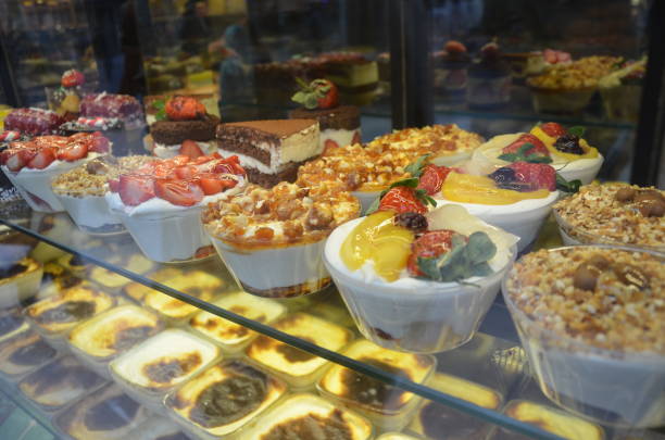 istock Mini cream dessert cups with cake at the Istanbul cafe. 1205425514