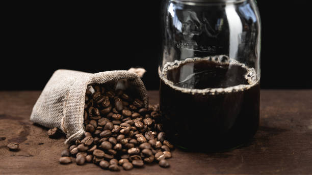 istock Drip coffee - Black coffee poured into a glass in the morning 1205439269