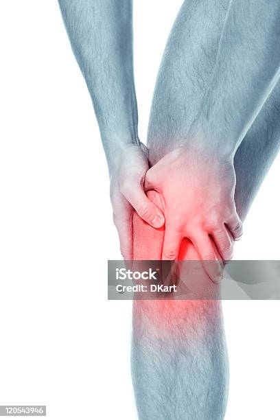 Person Illustrated With Knee Pain From Sports Injury Stock Photo - Download Image Now