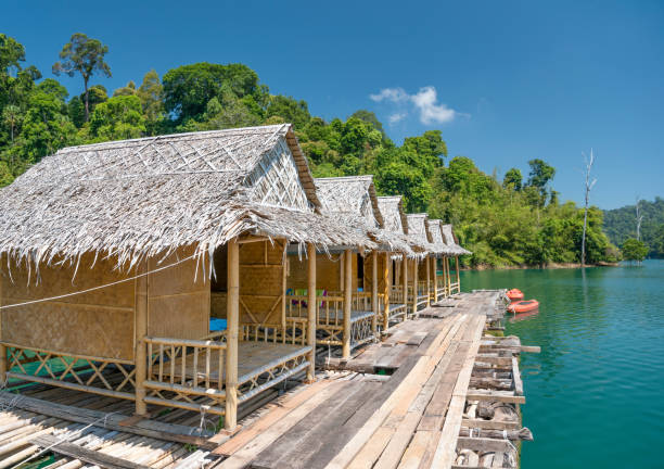 zattere di legno, khao sok nationalpark, lago ratchaprapha, thailandia - parco nazionale di khao sok foto e immagini stock