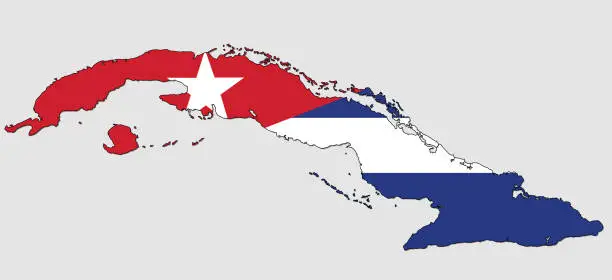 Vector illustration of Cuba Map, Filled With The National Flag