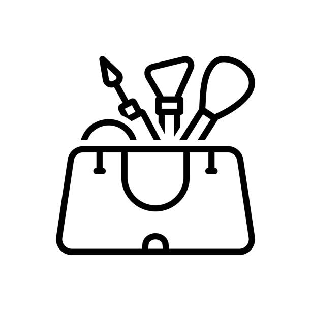 Makeup bag Icon for makeup bag, makeup, bag, pouch, contour, accessory, carry, cosmetics, fashion, packaging, brush make up bag stock illustrations