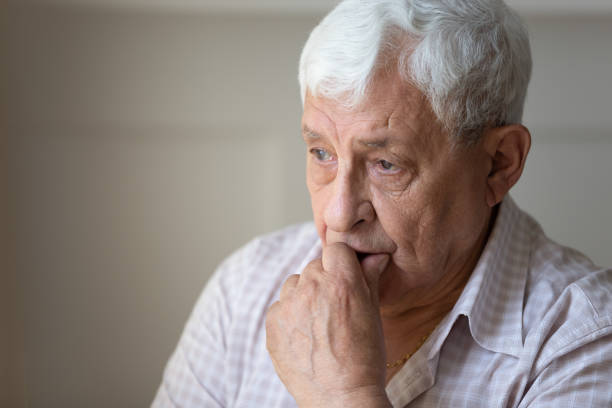 istock Close up of sad elderly man missing wife 1205448278