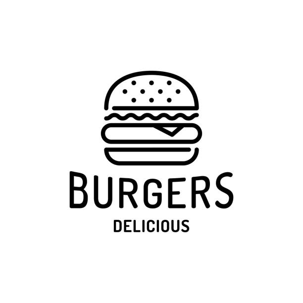 ilustraciones, imágenes clip art, dibujos animados e iconos de stock de plantilla de logotipo de burger fast food - bun