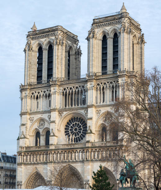 노트르담 (파리, 프랑스)의 두 타워의 고해상도 초상화 사진. - rose window ile de la cite paris france notre dame 뉴스 사진 이미지