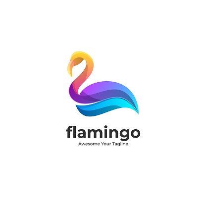 Vector Illustration Flamingo Pose Gradient Colorful.