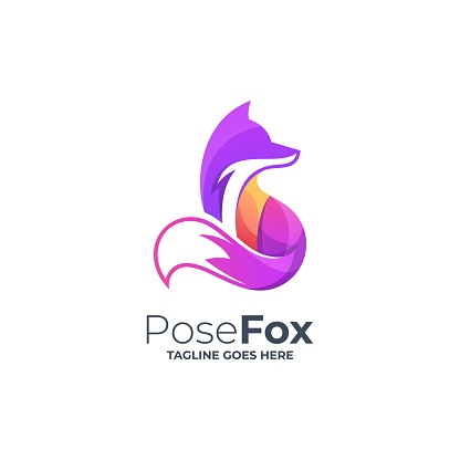 Vector Illustration Pose Fox Gradient Colorful.