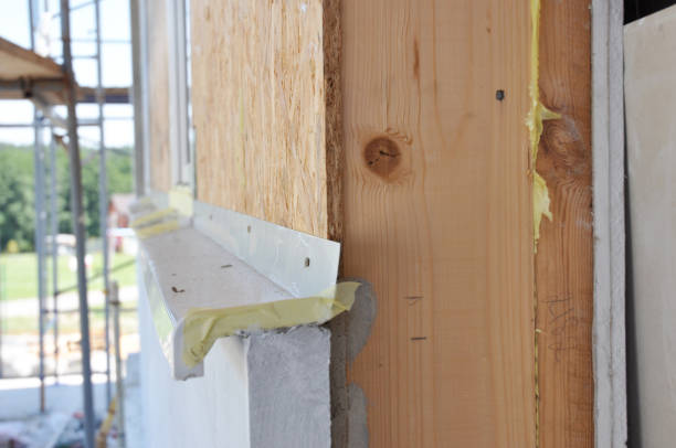 istock Close up on frame house wall with insulation and drywall. 1205452772