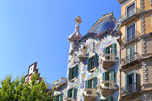 Casa Batllo designed by Antoni Gaudi located in the center of Barcelona in Catalonia region of Spain