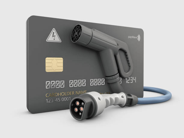 istock 3d Rendering of Realistic credit card with nozzle charging plug 1205452868