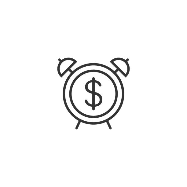 ilustrações, clipart, desenhos animados e ícones de tempo é ícone de dinheiro em estilo plano. relógio com ilustração vetorial de dólar em fundo isolado branco. conceito de negócio de moedas. - 24454