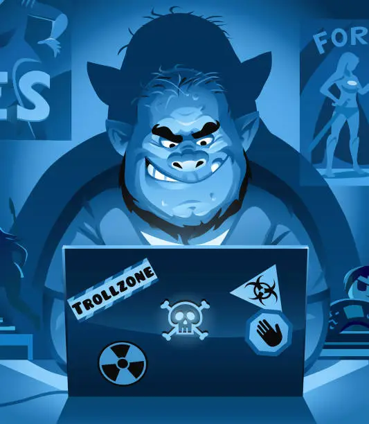 Vector illustration of Internet Troll At Night