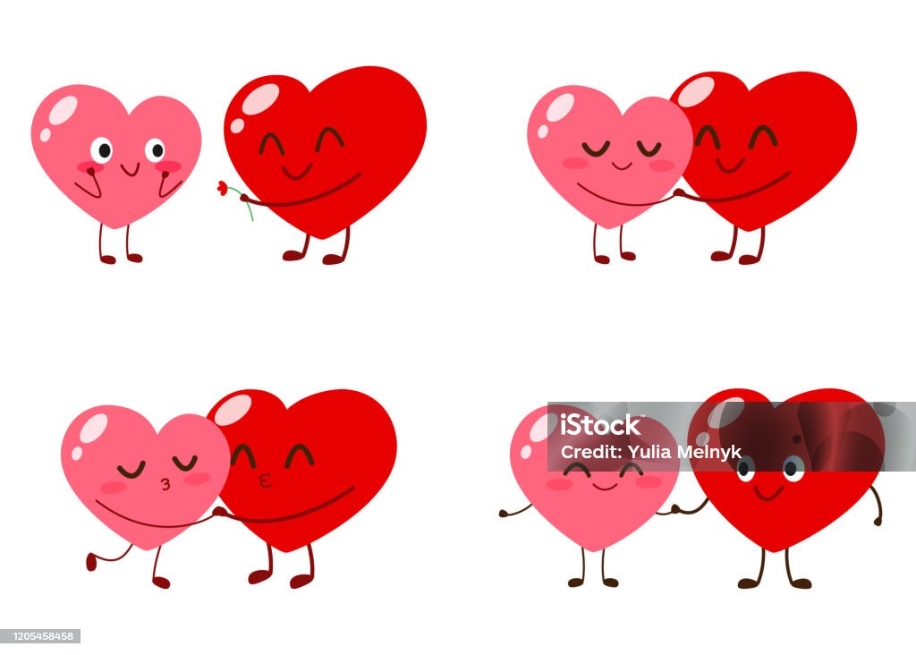 Cute Cartoon Heart Characters In Love Stock Illustration - Download Image  Now - Heart - Internal Organ, Heart Shape, Kissing - iStock