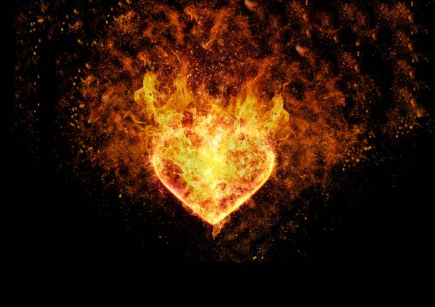 Heart-shaped flame illuminating the dark