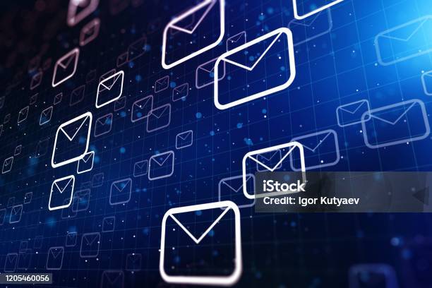 Email Background Concept On Blue Background 3d Rendering Stock Photo -  Download Image Now - iStock
