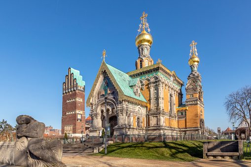 Russian chapel on the Mathildenhoehe in Darmstadt, Germany with wedding tower