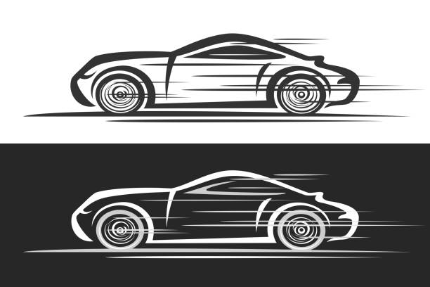 스포츠카용 벡터 레이블 - drag line stock illustrations