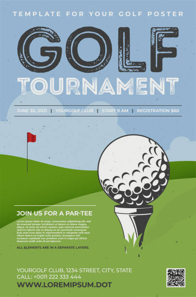 ilustraciones, imágenes clip art, dibujos animados e iconos de stock de plantilla de póster de estilo retro para torneo de golf - golf copy space professional sport sport