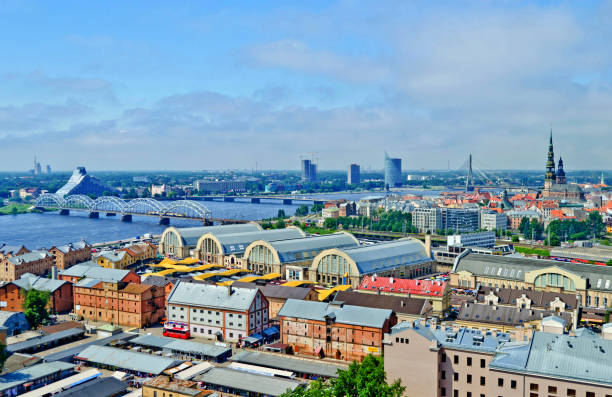 istock Panorama and aerial view of Riga city 1205465734