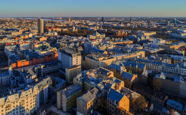 istock Panorama and aerial view of Riga city 1205465746