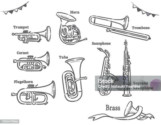 Brass Instruments Set Stock Illustration - Download Image Now - Cornet,  Flugelhorn, Trombone - iStock