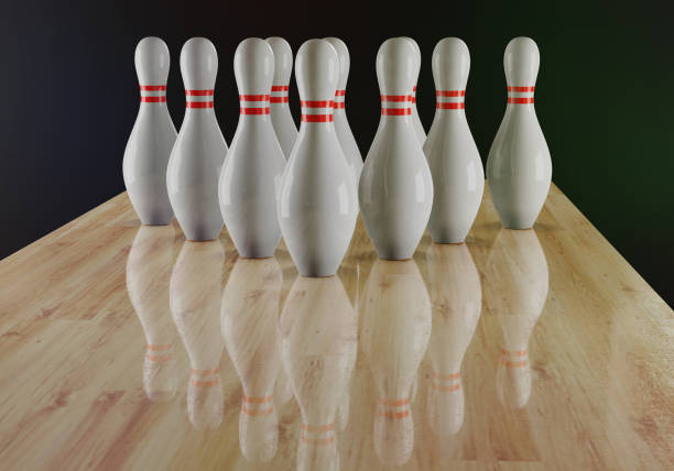 istock Bowling skittles on a bowling alley. 3d render 1205470364