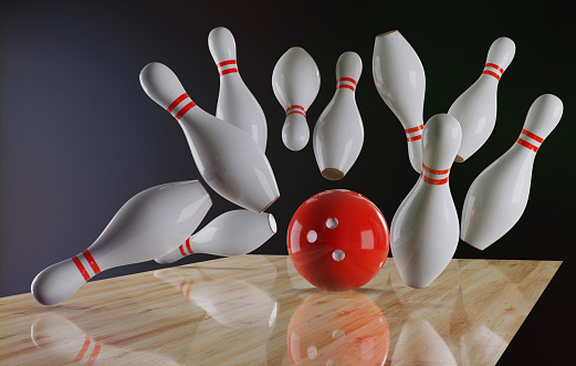 Bowling background with pines and a ball. 3d render