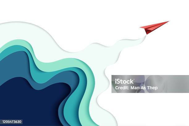 01red Paper Airplane On Paper Art Abstract Background Landing Page Stock Illustration - Download Image Now