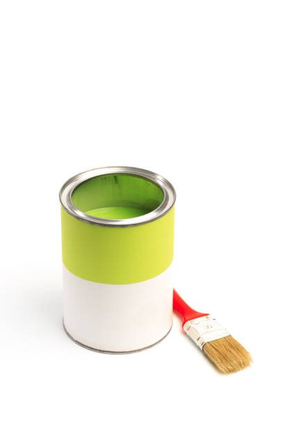 istock Can with green paint with brush  isolated on white background - Image 1205474564