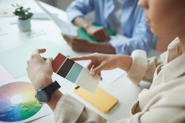 istock Woman working with colored palette 1205475175