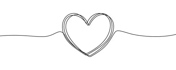 Vector illustration of Heart sketch doodle, vector hand drawn heart in tangled thin line thread divider isolated on white background. Wedding love, Valentine day, birthday or charity heart, scribble shape design