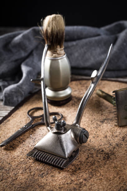 istock Vintage shaving and hair cutting tools. 1205482269