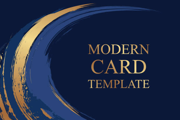 Modern grunge luxury card template for business or presentation or greeting. Card with golden paint brush strokes on a navy blue background. thank-you-gold-greeting-card stock illustrations