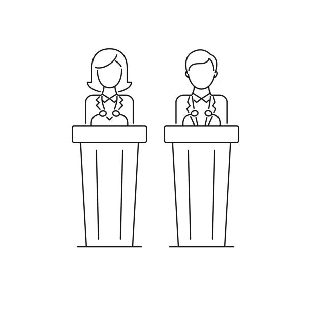 정치인, 여성 및 남성 정치 후보자, 연사, 프리젠 테이션, 토론 - politician women president public speaker stock illustrations