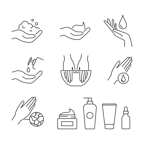 ikony wektorów do pielęgnacji rąk i leczenia ustawiają styl linii - cosmetics beauty treatment moisturizer spa treatment stock illustrations